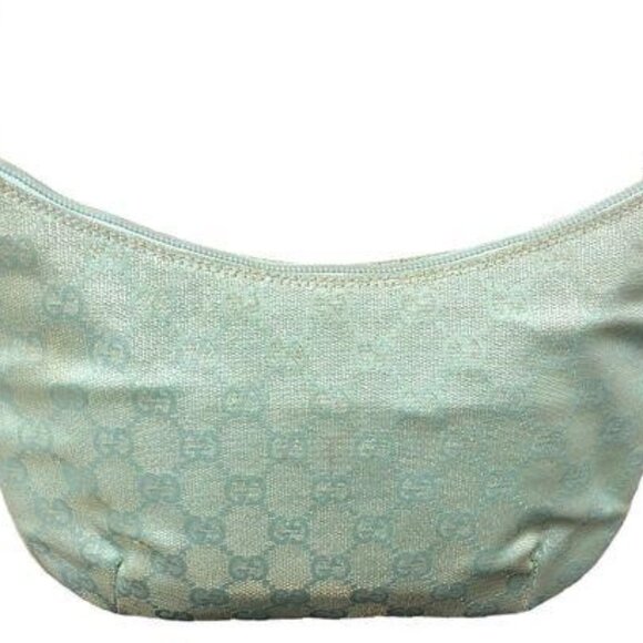 xx SOLDXXSOLD  COA Gucci  GG Canvas Hobo Pouchette Blue with Gold Metallic - Picture 3 of 10